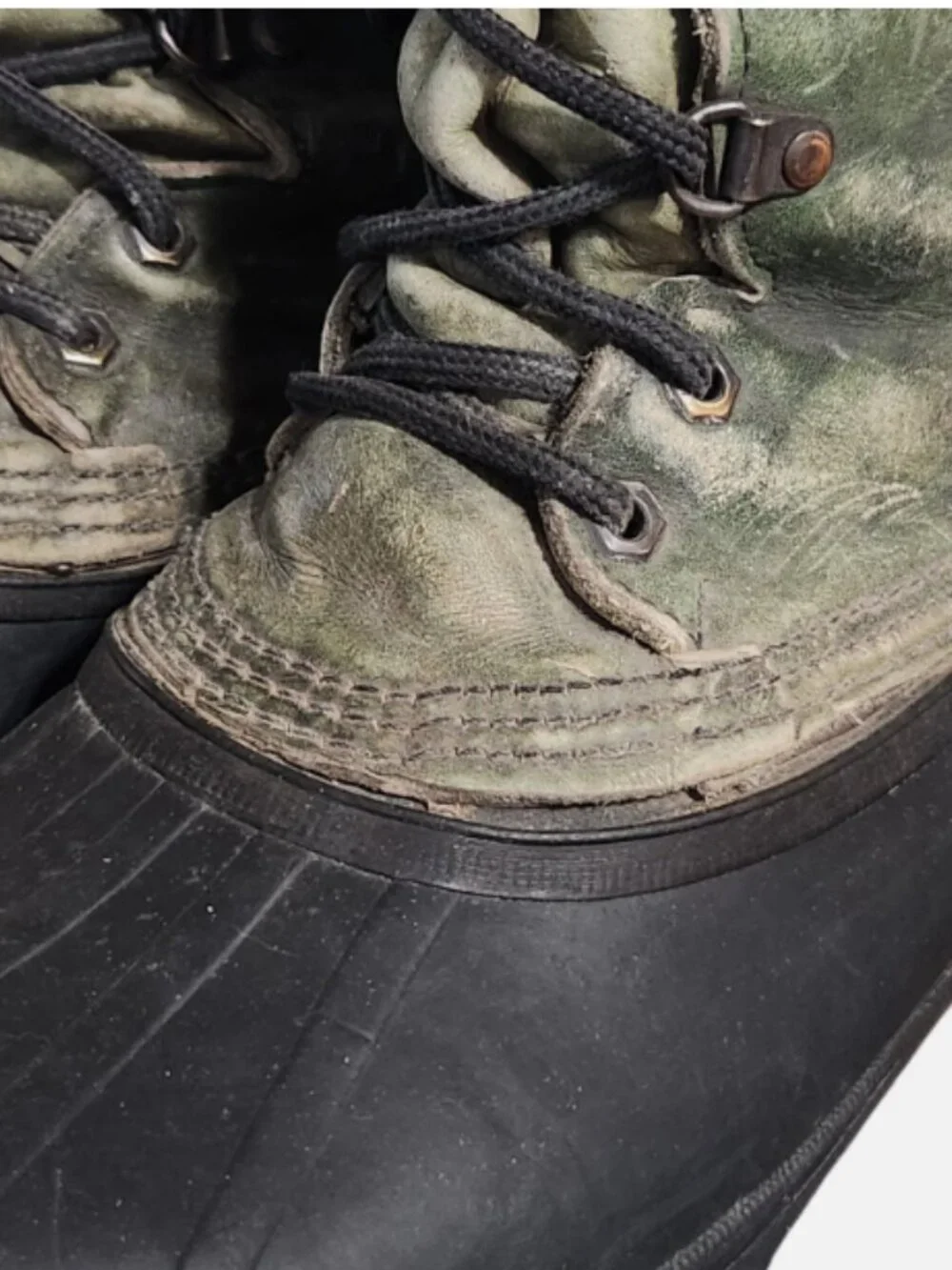 Sorel Snow Winter Boots Men's Size 10 Green Black Rubber Leather Lace Up Liner